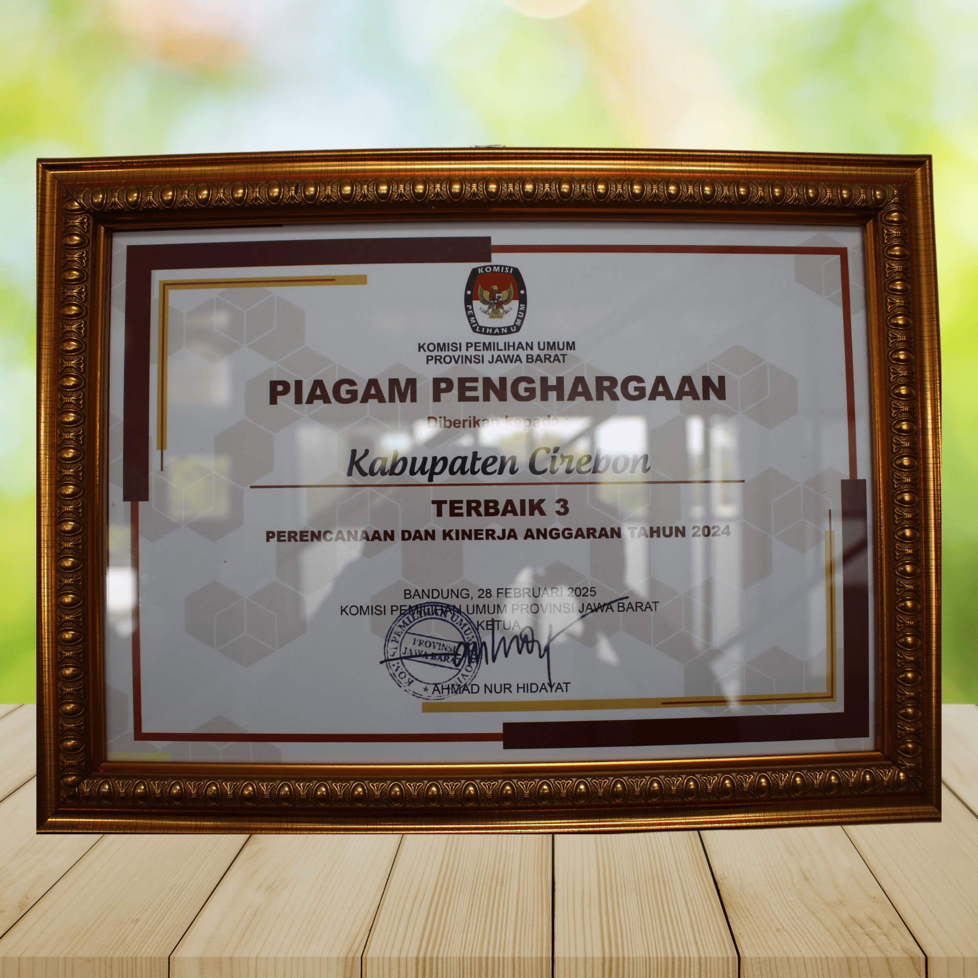 Piagam Penghargaan dari KPU Provinsi Jawa Barat Tahun 2025