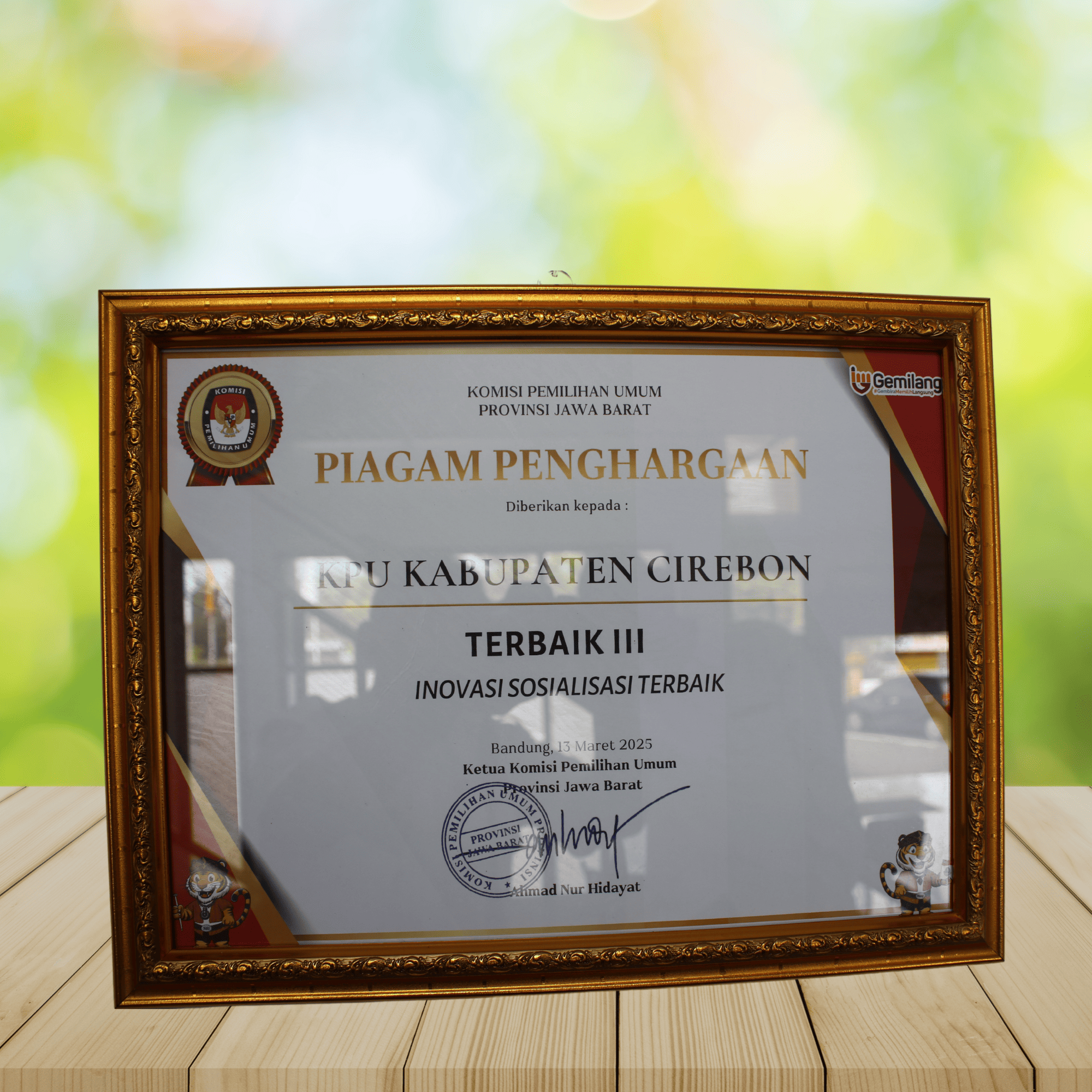 Piagam Penghargaan dari KPU Provinsi Jawa Barat Tahun 2025