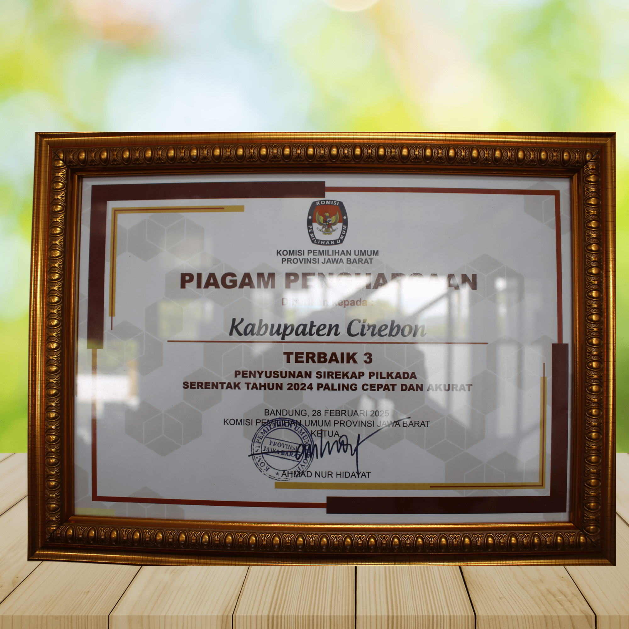 Piagam Penghargaan dari KPU Provinsi Jawa Barat Tahun 2025