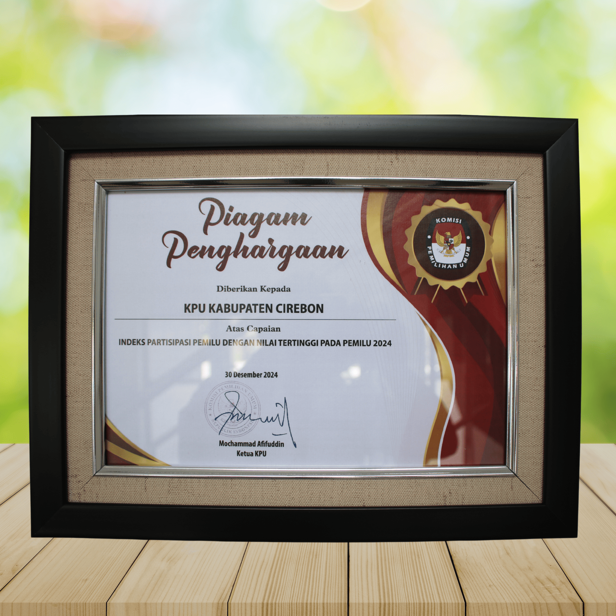 Piagam Penghargaan dari KPU RI Tahun 2025