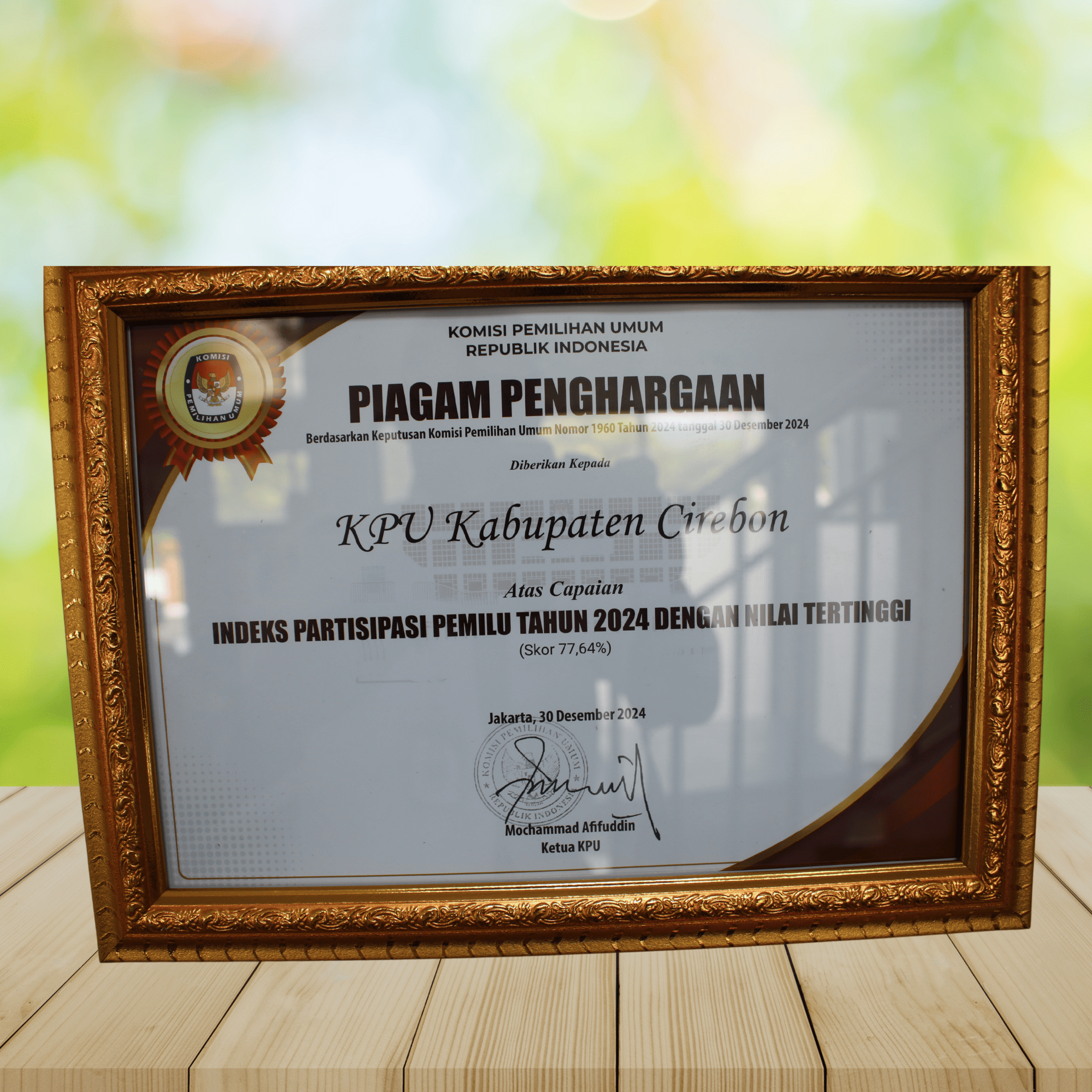 Piagam Penghargaan dari KPU RI Tahun 2025