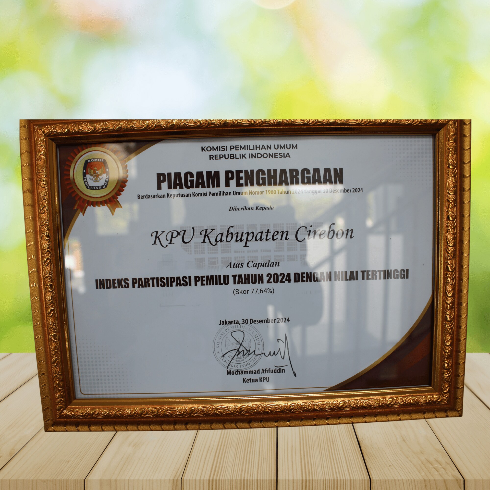 Penghargaan Indeks Partisipasi Pemilu Tahun 2024 dengan Nilai Tertinggi